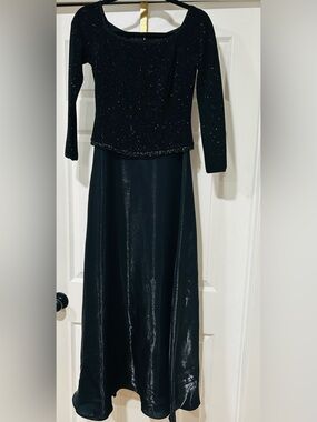 Betsy & Adam Black Sparkle Evening Dress